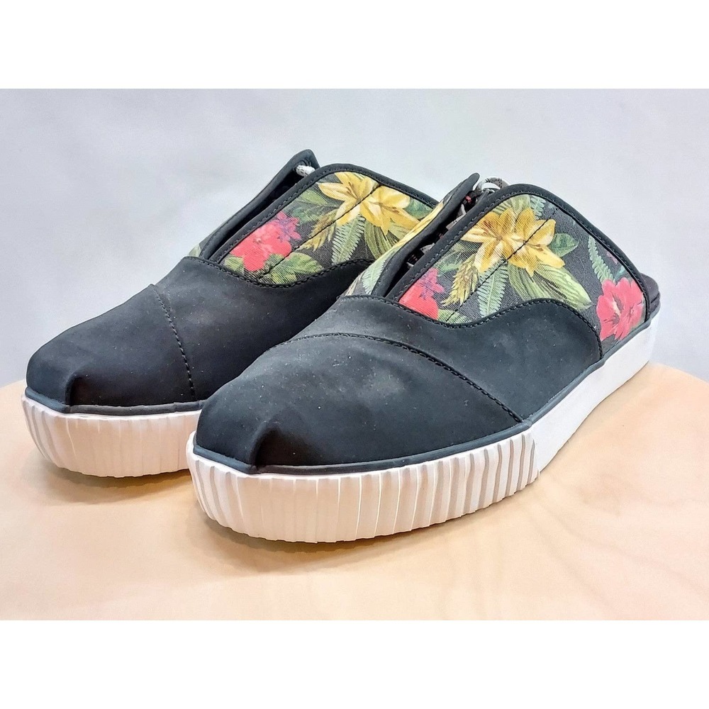 Toms Cordones Womens Mule Clog Black Floral Size W10
